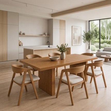 Eau Solid Oak Dining Table Set with 6 Aby Chairs