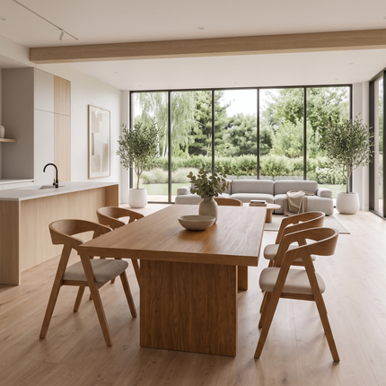 Eau Solid Oak Dining Table Set with 6 Aby Chairs