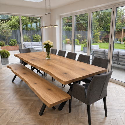 Firsby Rustic Solid Oak Live Edge Dining Table with XF Steel Legs