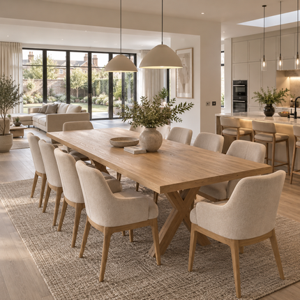 Tetney Solid Oak Dining Set – Table & 10 Rafael Chairs with XF Wooden Legs