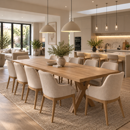 Tetney Solid Oak Dining Set – Table & 10 Rafael Chairs with XF Wooden Legs