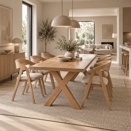 Lymn Solid Oak Dining Set – Dining Table & 6 Aby Chairs with XF Wooden Legs