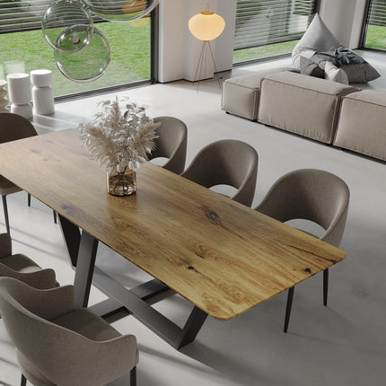 Langrick Solid Oak Dining Table Steel Base