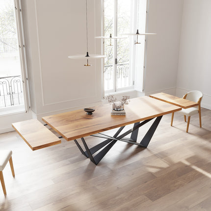 Solid Oak Extendable Dining Table with Scorpio Steel Base CLAR 093