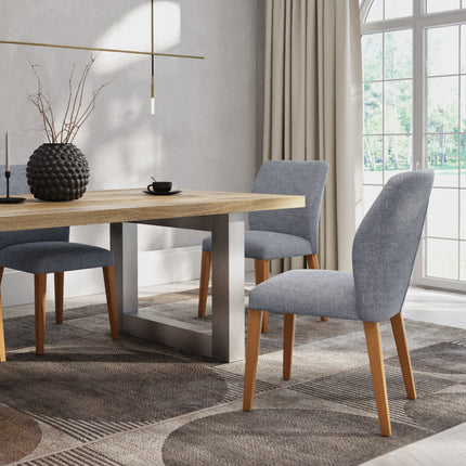Dunsby Solid Oak Dining Table Chunky Square Brushed Stainless Steel Legs