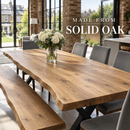 Firsby Rustic Solid Oak Live Edge Dining Table with XF Steel Legs