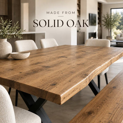 Firsby Rustic Solid Oak Live Edge Dining Table with XF Steel Legs