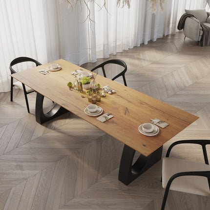 Saxby Solid Oak Dining Table with Round Metal Base
