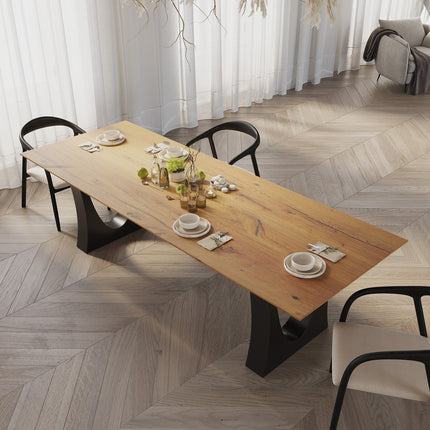 Barrow Solid Oak Dining Table with U Shape Metal Base