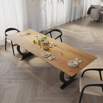 Bonby Solid Oak Dining Table with Round Metal Base