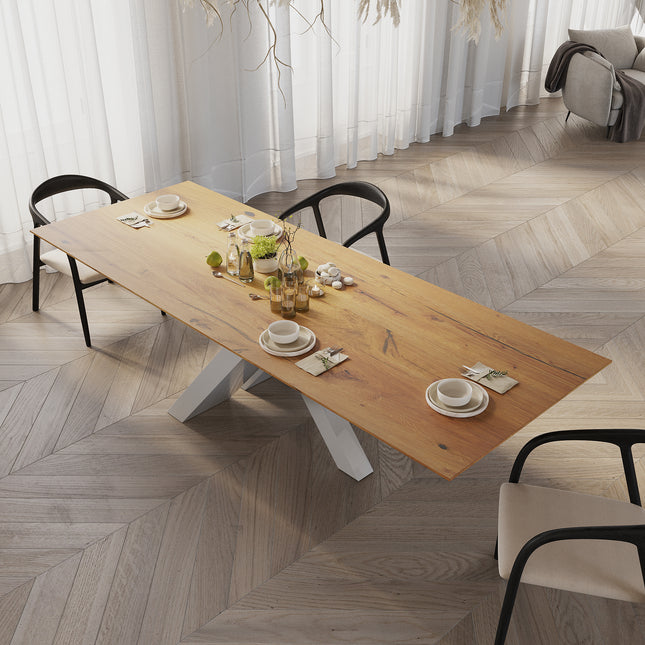 Ewerby Oak Modern Dining Table with Steel Base
