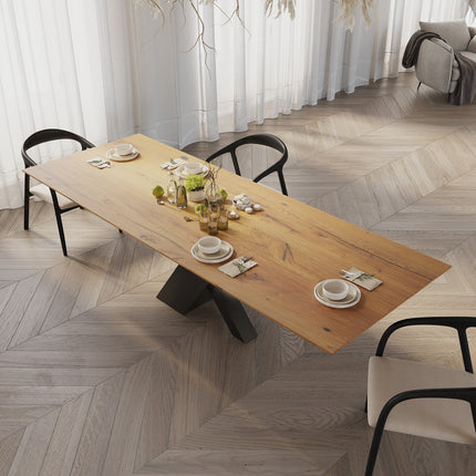 Elm Oak Modern Dining Table with Steel Base
