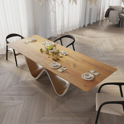 Lyng Oak Modern Dining Table with  Stainless Steel Base