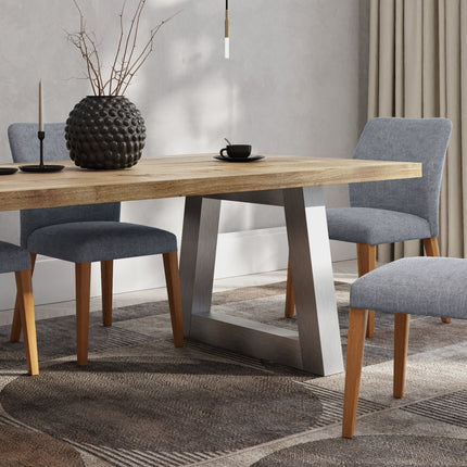 Pointon Solid Oak Dining Table Chunky Trapezium Brushed Stainless Steel Legs