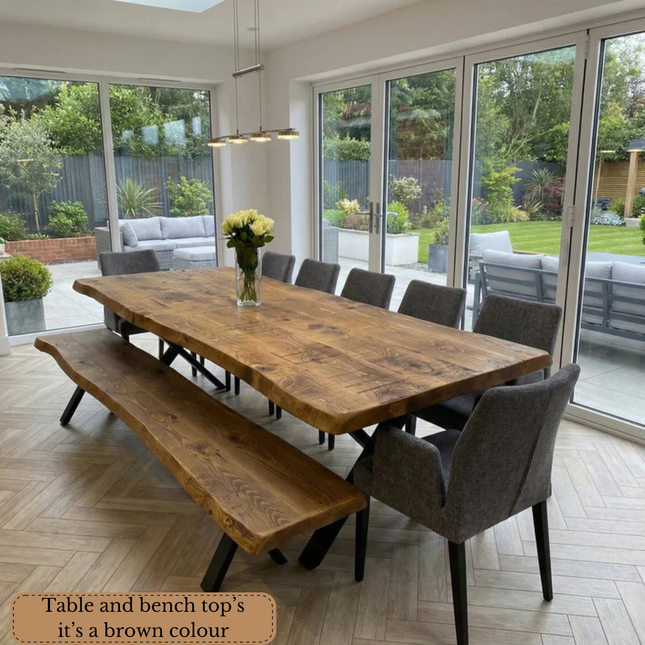 Firsby Live Edge Dining Table X Frame Steel Legs
