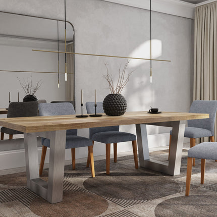 Graby Solid Oak Dining Table Chunky VF Brushed Stainless Steel Legs