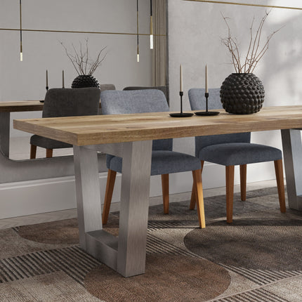 Graby Solid Oak Dining Table Chunky VF Brushed Stainless Steel Legs