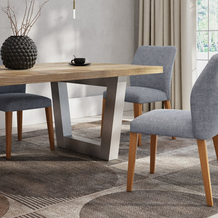 Graby Solid Oak Dining Table Chunky VF Brushed Stainless Steel Legs