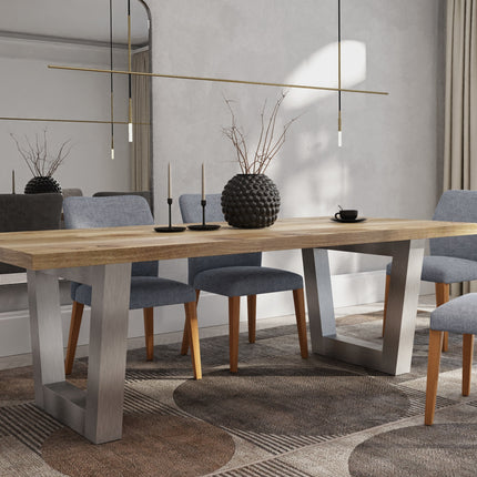 Graby Solid Oak Dining Table Chunky VF Brushed Stainless Steel Legs