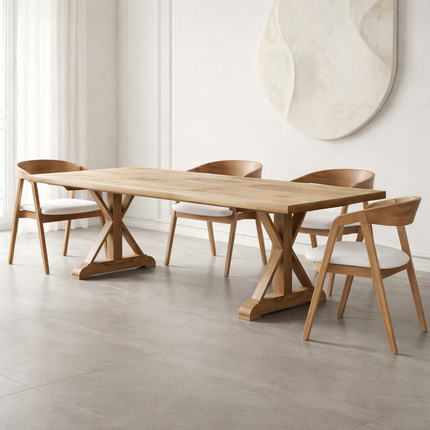 Tothill Solid Oak Dining Table Straight Edge with Wooden Farmhouse Legs 220cm x 90cm (8 seater)