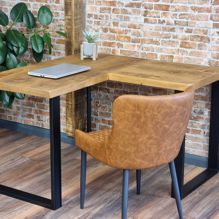 Brigg L-Shape Desk with Industrial Legs and Rustic Wood