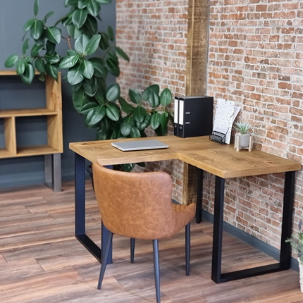 Brigg L-Shape Desk with Industrial Legs and Rustic Wood