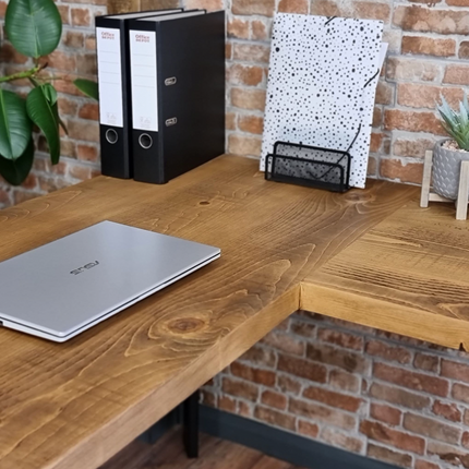 Brigg L-Shape Desk with Industrial Legs and Rustic Wood