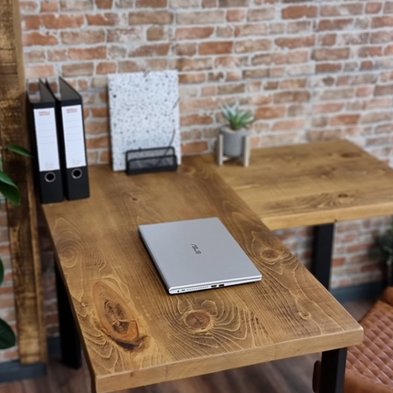 Brigg L-Shape Desk with Industrial Legs and Rustic Wood