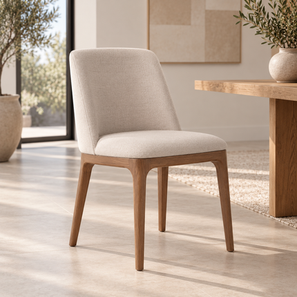 Moffat Solid Oak Live Edge Dining Set – Table & 6 Ava Chairs with Trapezium Steel Legs