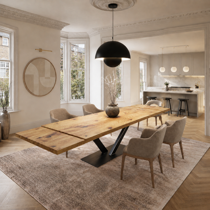 Brigg Dining Table Straight Edge Extendable 2 Sides  V Steel Base