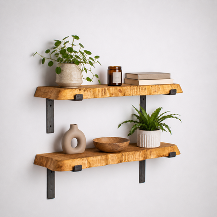 Croxby Live Edge Round Corners Rustic Shelf Lipped Shaped Bracket