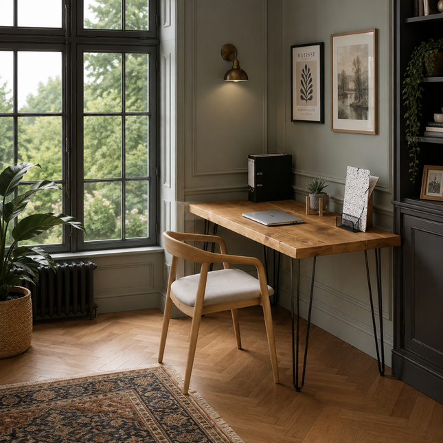 Brigg Computer Desk with Steel Hairpin Legs- Rustic Wooden Desk & Table 45cm Deep
