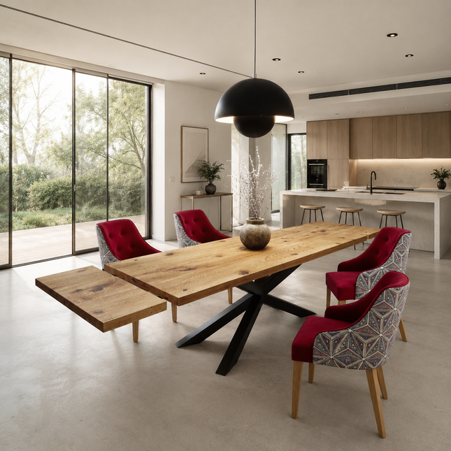 Brigg Dining Table Straight Edge Extendable 2 Sides  Spider Steel Base