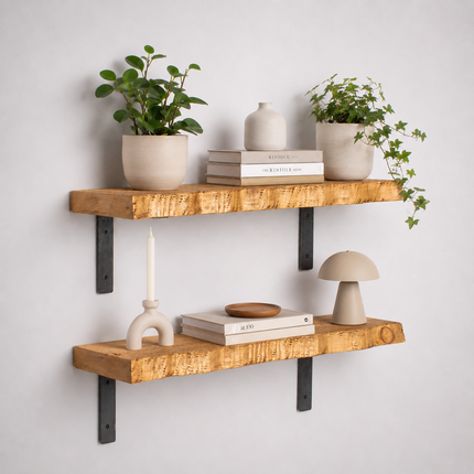 Reclaimed Live Edge Rustic Shelf Non Lipped Shaped Bracket