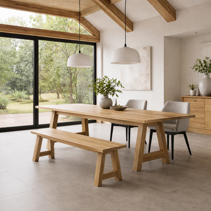 Solid Oak Dining Bench Wooden Chunky Legs