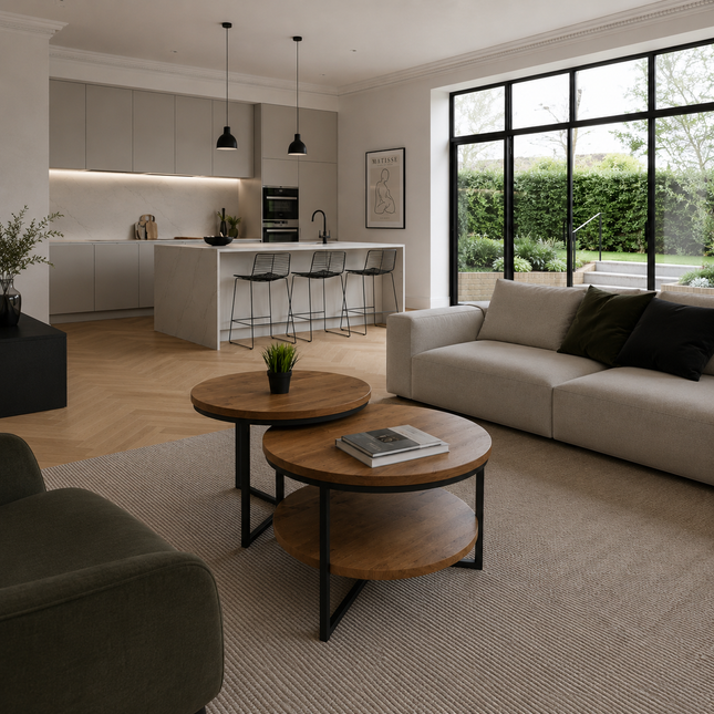 Round duo oak coffee tables with a shelf Julia