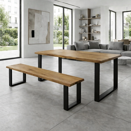 Solid Oak Dining Bench Steel Legs 0105