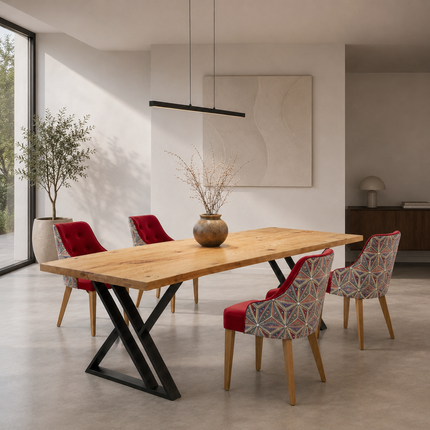 Brigg Straight Edge Dining Table Rustic Wood  XV Steel Legs