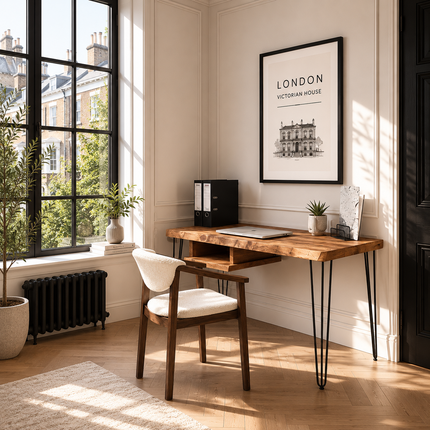 Firsby Live Edge Desk with Shelf Industrial Metal Legs 40mm Thick Rustic Wood
