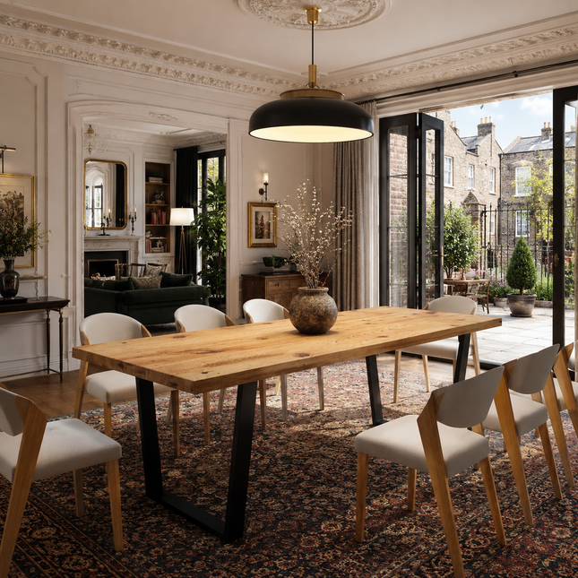 Brigg Straight Edge Rustic Dining Table Steel V Frame Legs