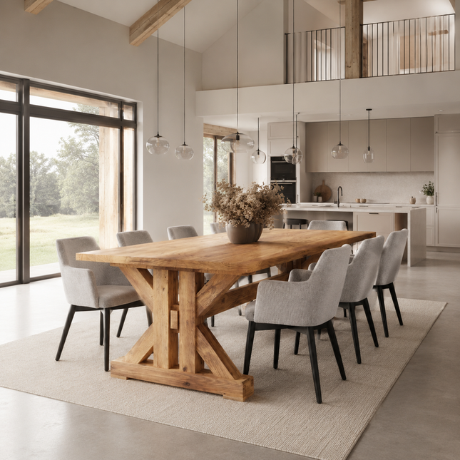 Brigg Rustic Dining Table Farmhouse Beam Wooden Base