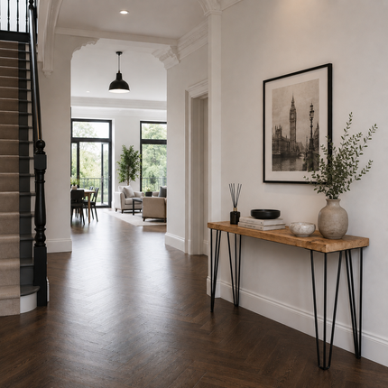 Freestanding Rustic Console Table With Hairpin Legs 34cm Depth