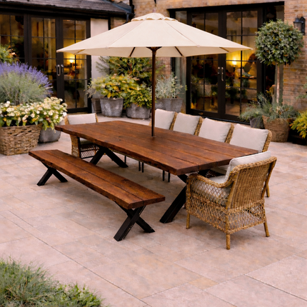 Firsby Outdoor Live Edge Dining Table Steel XF Legs