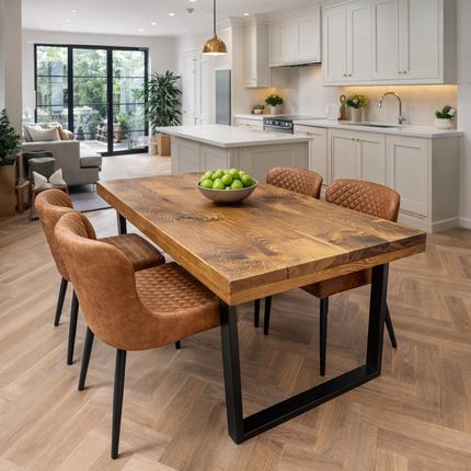 SET - 150cm Table + 4 Chairs - Dining Table Industrial Grantham SQUARE - Frame Legs