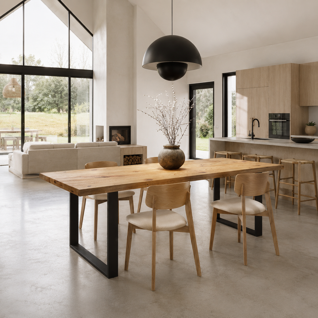 Brigg Straight Edge Rustic Dining Table Steel Square Frame Legs