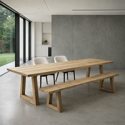 Solid Oak Dining Bench Wooden Chunky Legs
