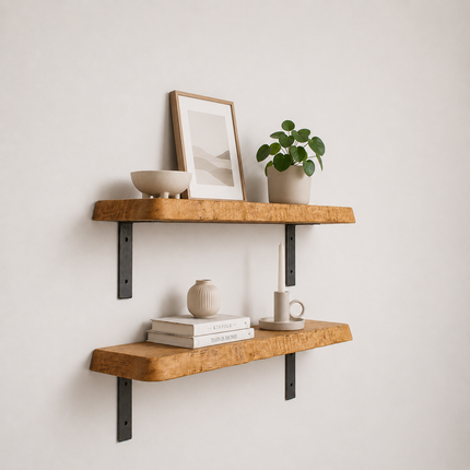 Croxby Live Edge Round Corners Rustic Shelf Non Lipped Shaped Bracket
