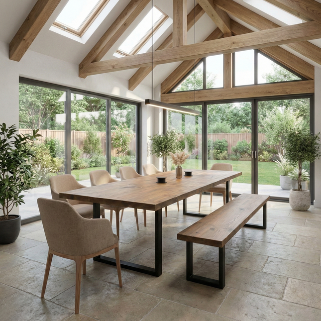 Brigg Straight Edge Rustic Dining Table Steel Square Frame Legs