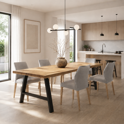 Brigg Straight Edge Rustic Dining Table Steel A Frame Legs