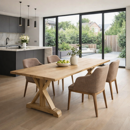 Tothill Solid Oak Dining Table Straight Edge with Wooden Farmhouse Legs 220cm x 90cm (8 seater)